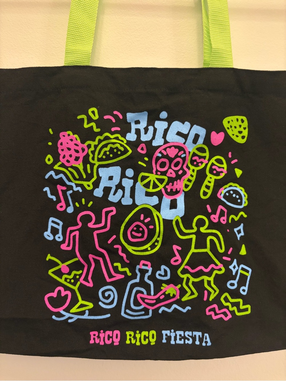 Puerto Rico Festival Graphic Tote Bag Black Neon Multicolor - Picture 2 of 5